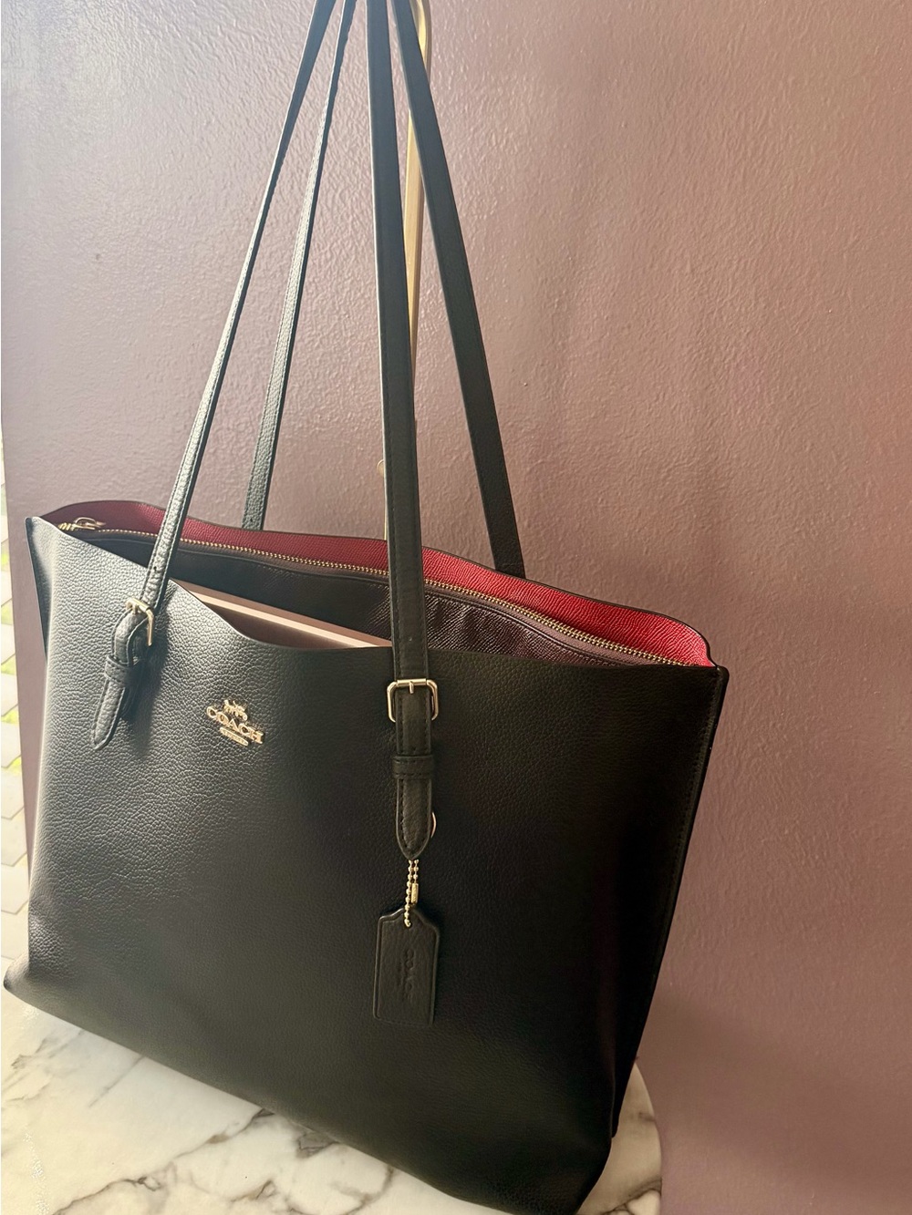 Coach Mollie Tote Bag in Black/ True Red 1671 - Picture 6 of 11
